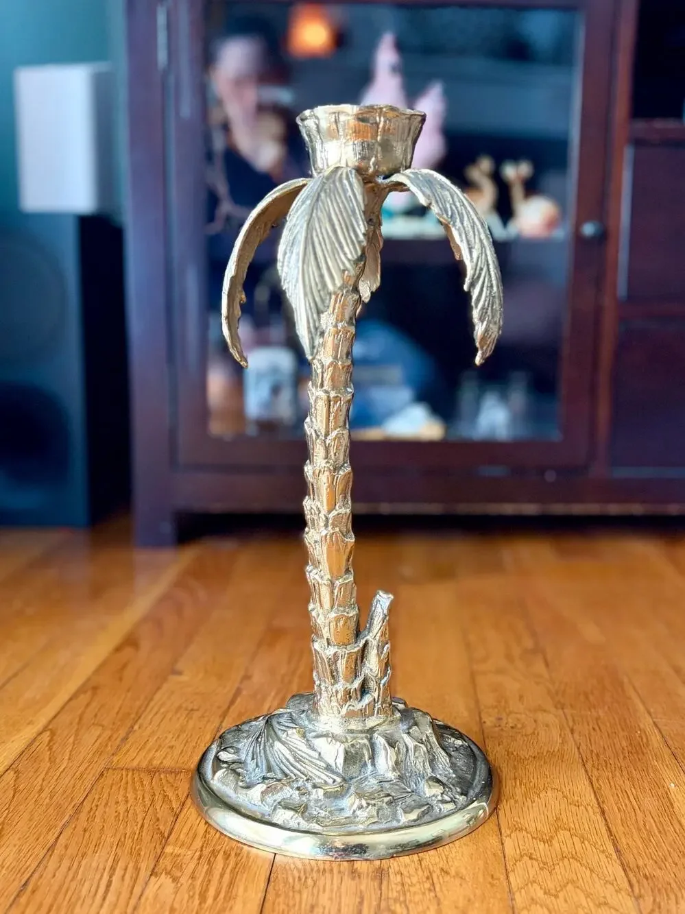 Hollywood Regency Brass Palm Tree Candlestick 15” Vintage 1970s